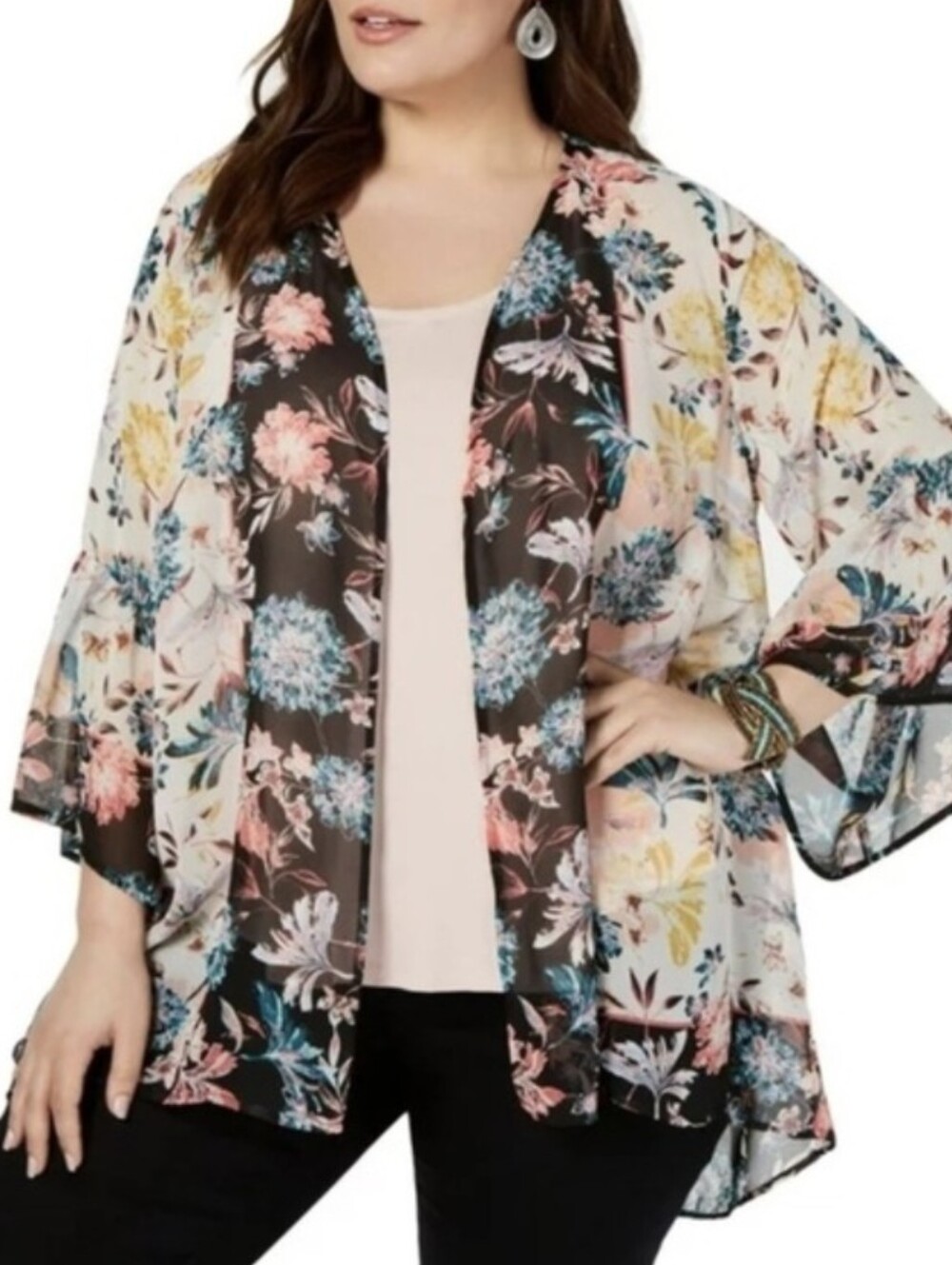 NWOT Style & Co. Floral Lightweight Semi-Sheer Kimono Bell Sleeves Size Medium - Picture 2 of 9